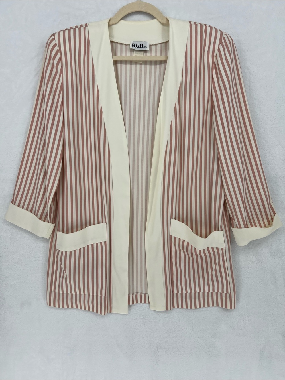 VTG 80’s BGB Striped Open-Front Blazer Dusty Rose Cream Grannycore Cottage Sz 10